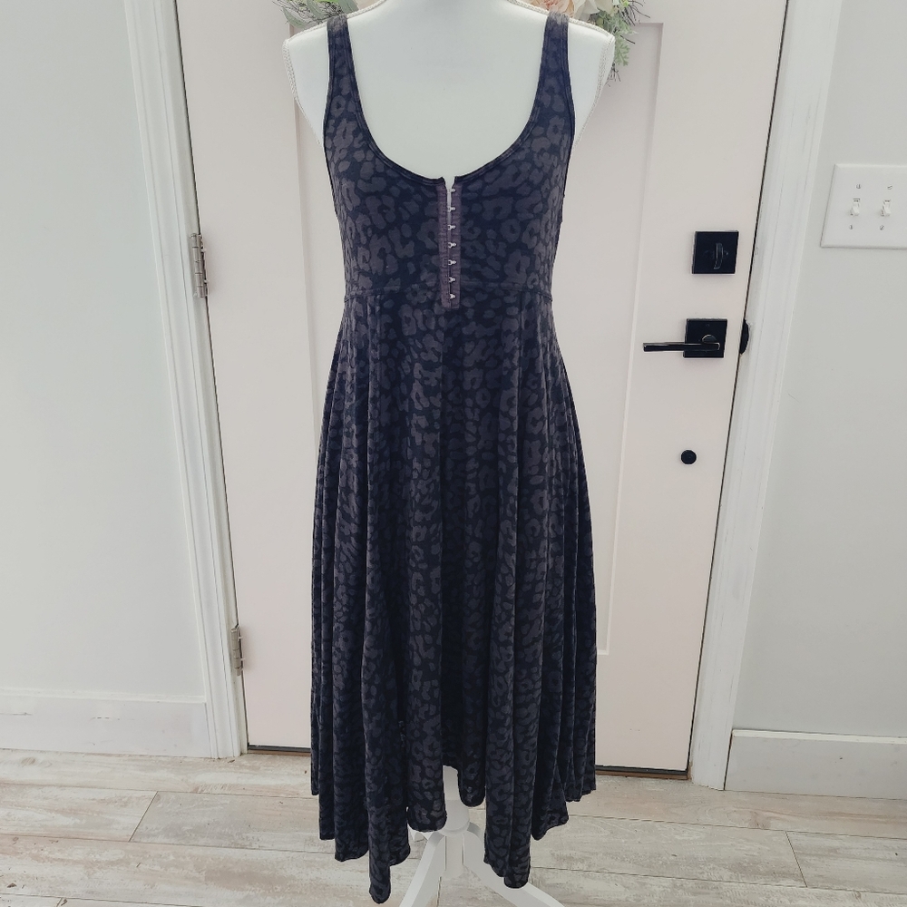 FREE PEOPLE Gray Burnout Leopard Print Tank Midi Dress